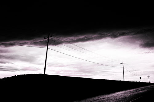 Dark Storm Clouds Overcast Powerlines (Pink Tone Photo)