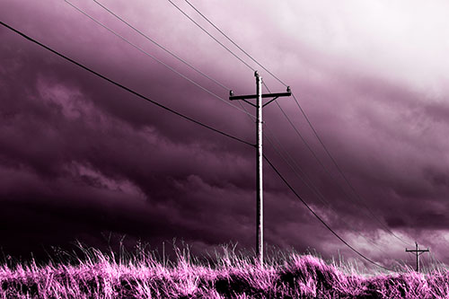 Dark Thunderstorm Clouds Over Powerline (Pink Tone Photo)