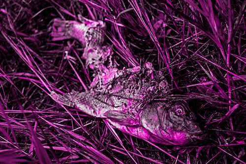 Decaying Salmon Fish Rotting Among Grass (Pink Tone)