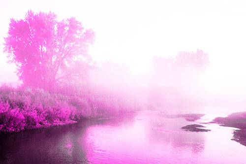 Dense Fog Blankets Distant River Bend (Pink Tone Photo)
