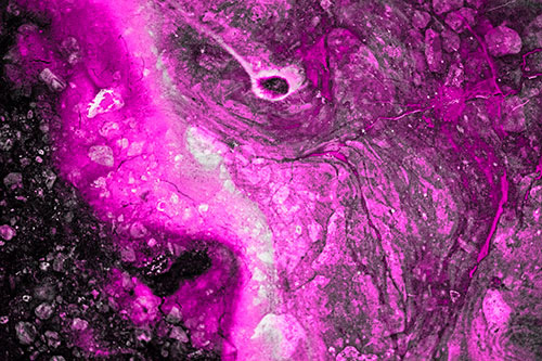 Distressed Oil Face Swirling Among Rocky Shore (Pink Tone)
