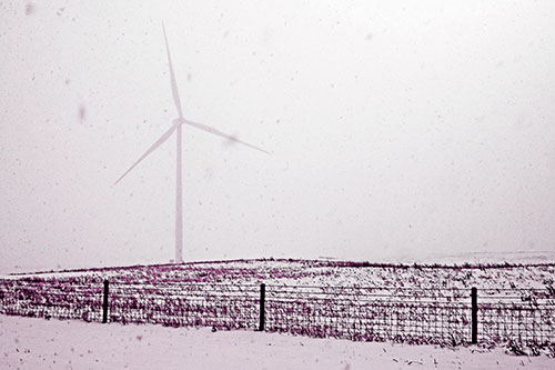 Fenced Wind Turbine Among Blowing Snow (Pink Tone)
