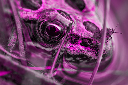 Fly Standing Atop Leopard Frogs Nose (Pink Tone Photo)
