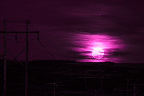 Full Moonrise Behind Mountain (Pink Tone Photo)