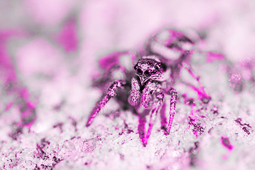 Hairy Jumping Spider Enjoying Sunshine (Pink Tone Photo)