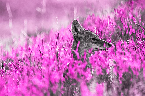 Hidden Coyote Watching Among Feather Reed Grass (Pink Tone Photo)