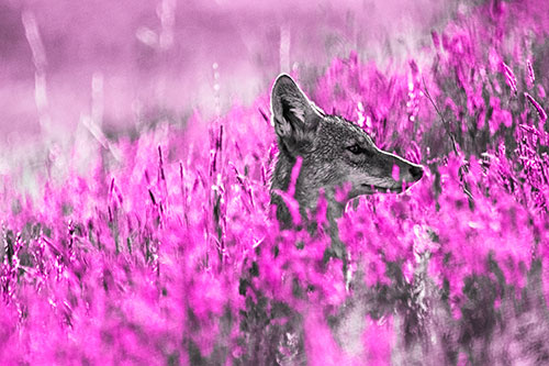 Hidden Coyote Watching Among Feather Reed Grass (Pink Tone)