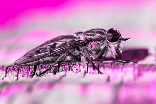 Horse Fly Resting Among Cracked Wood (Pink Tone)