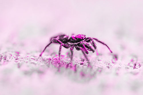 Jumping Spider Crawling Along Flat Terrain (Pink Tone Photo)