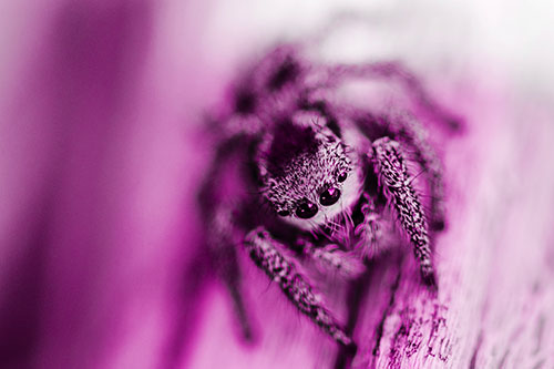 Jumping Spider Resting Atop Wood Stick (Pink Tone Photo)