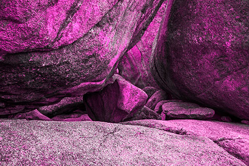 Large Crowded Boulders Leaning Against One Another (Pink Tone Photo)