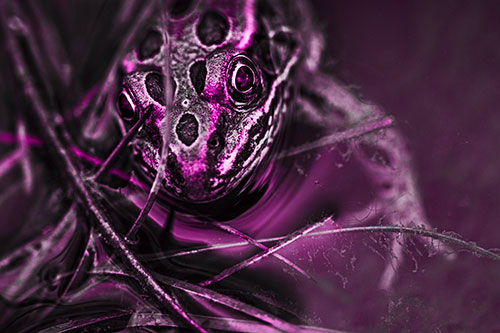 Leopard Frog Stares Among Shoreline Water (Pink Tone)