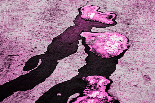 Melting Ice Puddles Forming Water Streams (Pink Tone Photo)