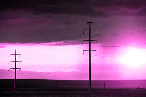Mountain Rainstorm Sunset Beyond Powerlines (Pink Tone Photo)