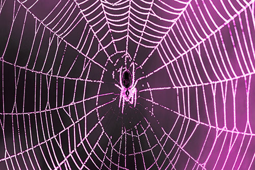 Orb Weaver Spider Rests Among Web Center (Pink Tone Photo)