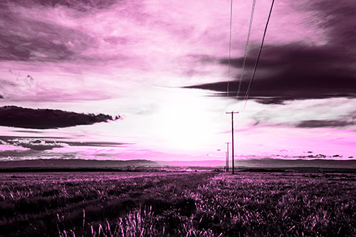 Powerline Prairie To Peak Sunset (Pink Tone Photo)