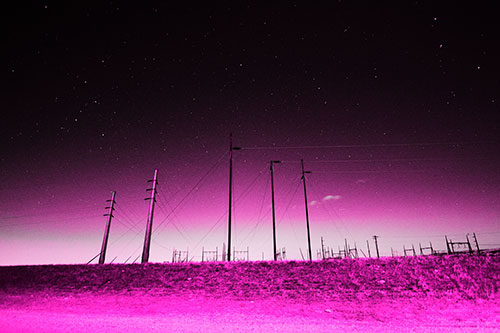 Powerlines Among The Night Stars (Pink Tone Photo)