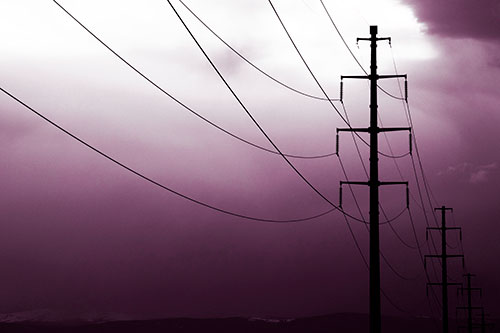 Powerlines Receding Into Thunderstorm (Pink Tone Photo)