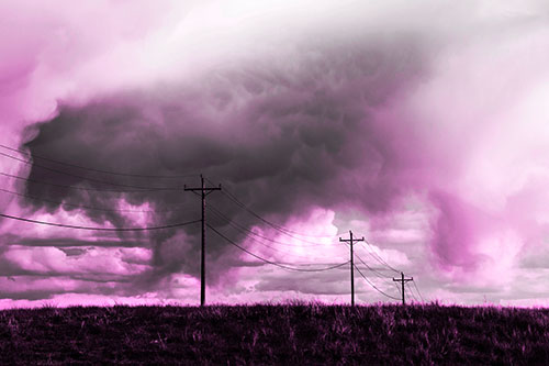 Rainstorm Clouds Twirl Beyond Powerlines (Pink Tone)