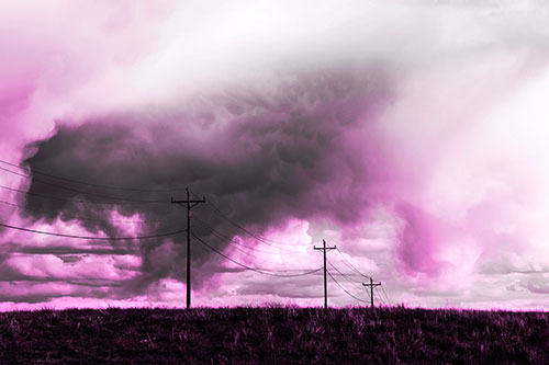 Rainstorm Clouds Twirl Beyond Powerlines (Pink Tone Photo)