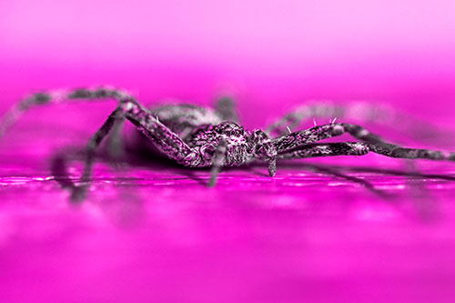 Running Crab Spider Resting Among Bench (Pink Tone)