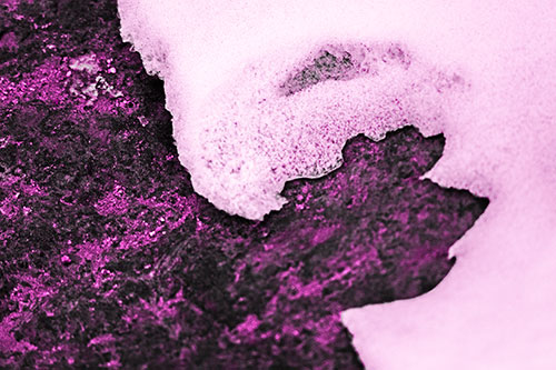 Screaming Snow Face Slowly Melting Atop Rock Surface (Pink Tone Photo)
