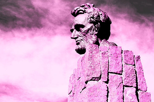 Sideways Presidential Statue Headshot Among Clouds (Pink Tone Photo)