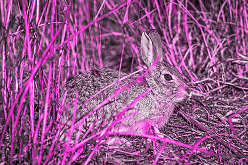 Sitting Bunny Rabbit Enjoying Sunshine Among Sticks (Pink Tone)