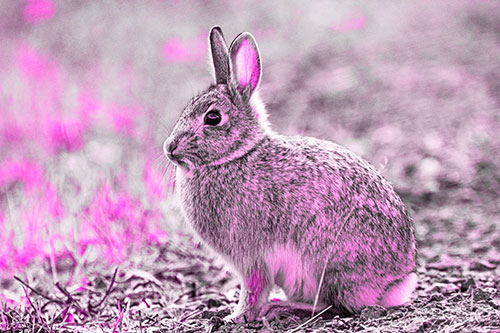 Sitting Bunny Rabbit Perched Beside Grass Blade (Pink Tone Photo)