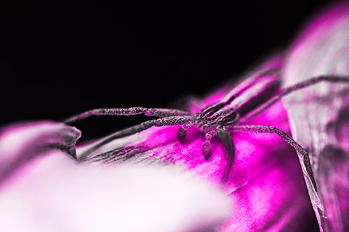 Slender Crab Spider Sprawled Out Among Plant (Pink Tone)