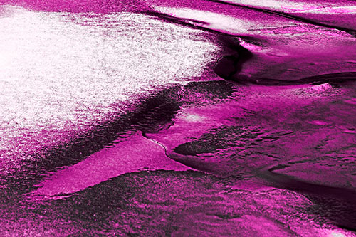 Sloping Ice Melting Atop River Water (Pink Tone Photo)