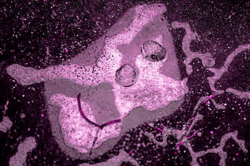 Smiley Bubble Eyed Block Face Below Frozen River Ice Water (Pink Tone)