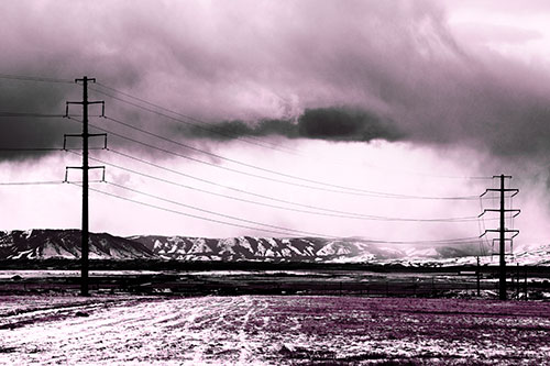Snowstorm Brews Beyond Powerlines (Pink Tone Photo)