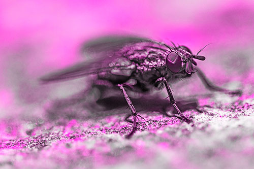 Standing Cluster Fly Getting Suntan Atop Rock (Pink Tone)