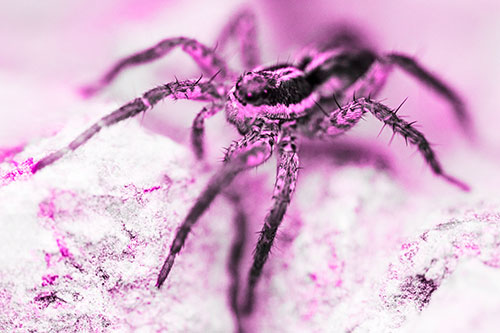 Standing Wolf Spider Guarding Rock Top (Pink Tone)