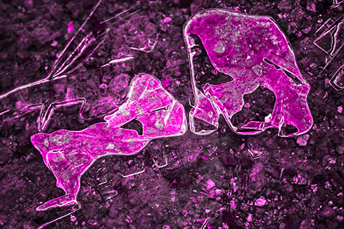 Translucent Frozen Big Eyed Alien Ice Bubble Figure Atop River (Pink Tone)