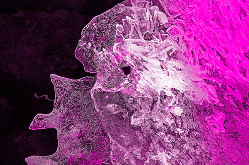 Two Faced Optical Illusion Ice Face Hanging Above River (Pink Tone Photo)