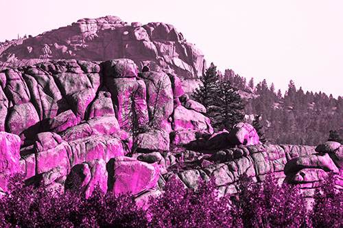 Two Towering Rock Formation Mountains (Pink Tone Photo)