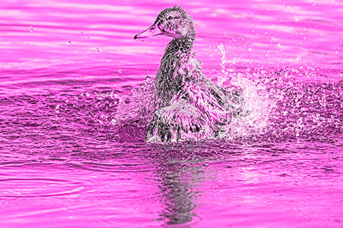Water Splashing Mallard Duck Taking Bird Bath (Pink Tone)