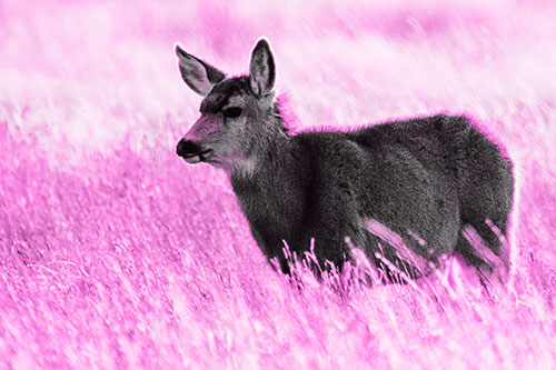 White Tailed Deer Enjoying Stroll Among Wheatgrass (Pink Tone Photo)