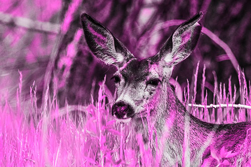 White Tailed Deer Sitting Among Tall Grass (Pink Tone Photo)