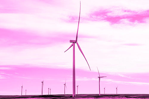 Wind Turbine Cluster Standing Tall Among Horizon (Pink Tone)