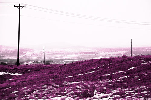 Winter Snowstorm Approaching Powerlines (Pink Tone Photo)
