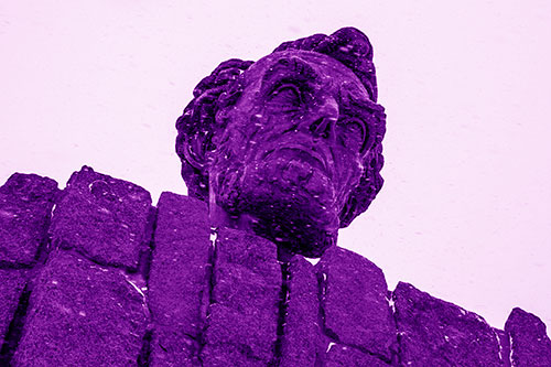 Blowing Snow Across Presidential Statue Head (Purple Shade Photo)