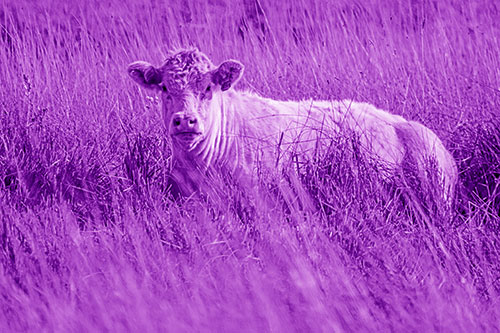Curious Cow Awakens From Nap (Purple Shade Photo)