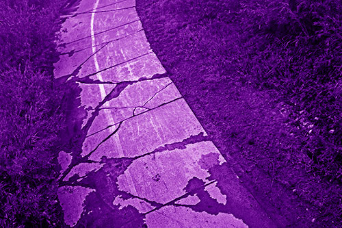 Curving Muddy Concrete Cracked Sidewalk (Purple Shade Photo)