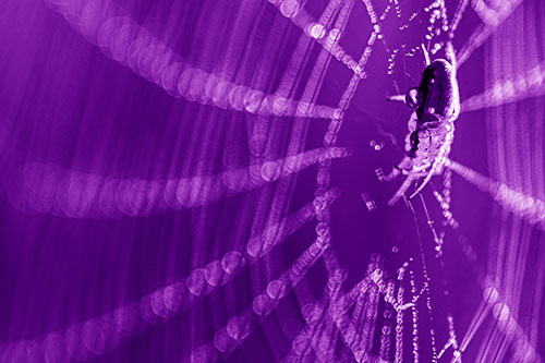 Dewy Orb Weaver Spider Hangs Among Web (Purple Shade Photo)