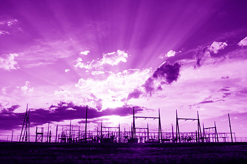 Electrical Substation Sunset Bursting Through Clouds (Purple Shade Photo)