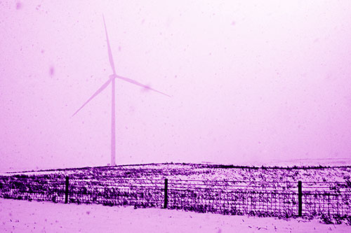 Fenced Wind Turbine Among Blowing Snow (Purple Shade Photo)