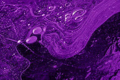 Frozen Bubble Clusters Among Twirling River Ice (Purple Shade Photo)